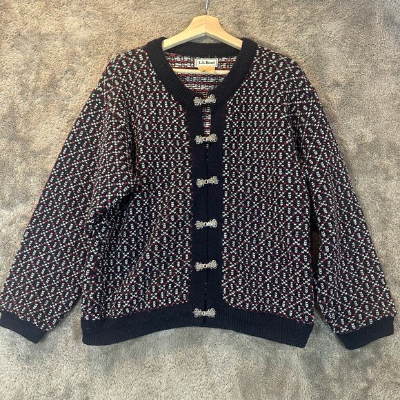 Vintage LL Bean Nordic Fair Isle Wool Blend Cardigan Sweater Metal Clasp Women M - Picture 1 of 11